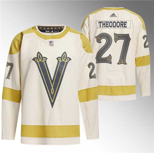 Mens Vegas Golden Knights #27 Shea Theodore Cream 2024 Winter Classic Breakaway Stitched Jersey Dzhi->->NHL Jersey